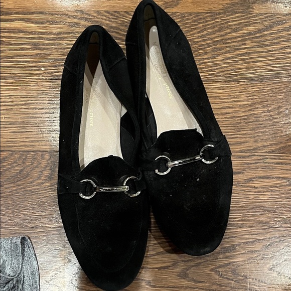 Michele Lopriori 39 Black Suede Loafers with Silver Detail - Picture 1 of 2